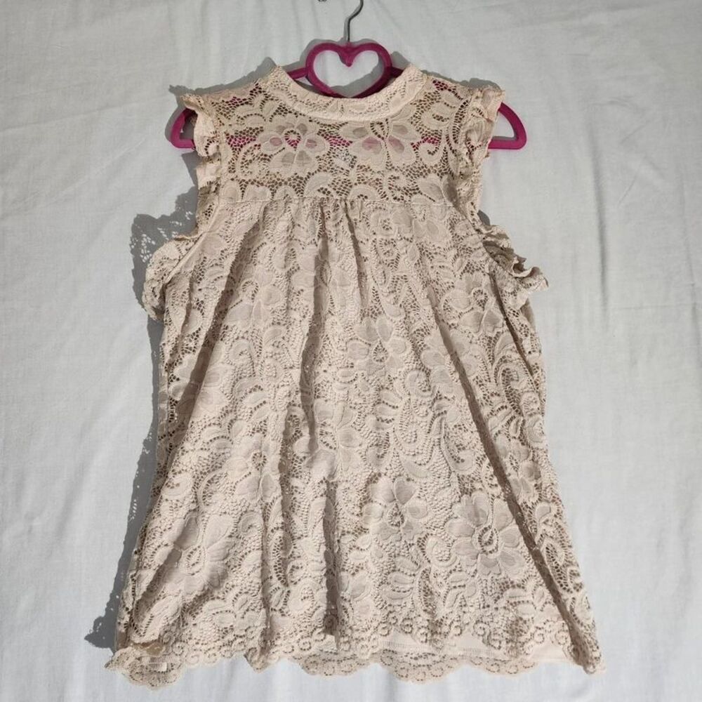 Olivia Blu Women's Beige Floral Lace Sleeveless Top High Neck Small S